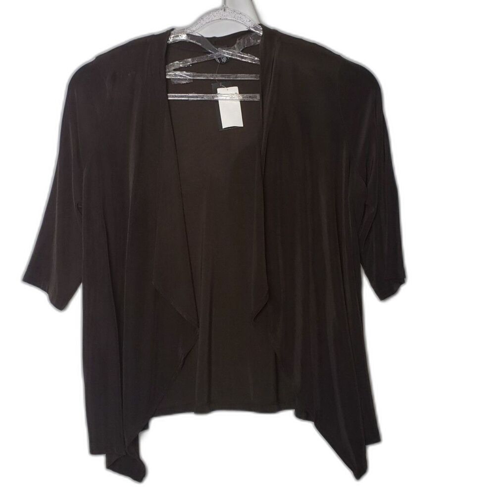 MAGGIE BARNES Dark Brown Short Sleeve Open Front Cardigan Plus Size 1X NEW